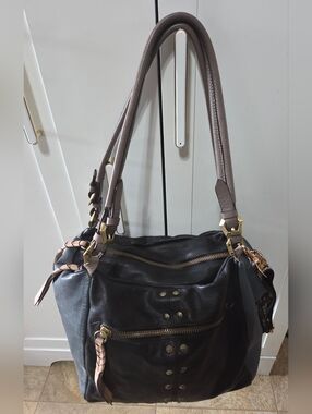 orYANY Pebbled Leather Color Block Satchel